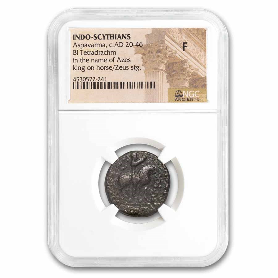 Indo Scythian AE Tetradrachm Aspavarma (20-46 AD) F NGC