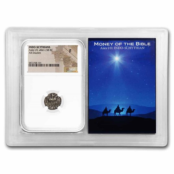 Indo Scythian AR Drachm Azes I/II (58 BC-5 AD) Fine NGC (Vault) Indo Scythian AR Drachm Azes I/II (58 BC-5 AD) Fine NGC (Vault)