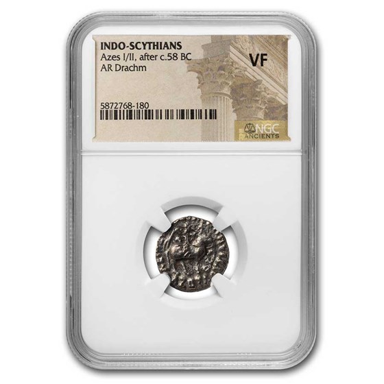 Indo Scythian AR Drachm Azes I/II (c.58 BC) VF NGC Indo Scythian AR Drachm Azes I/II (c.58 BC) VF NGC