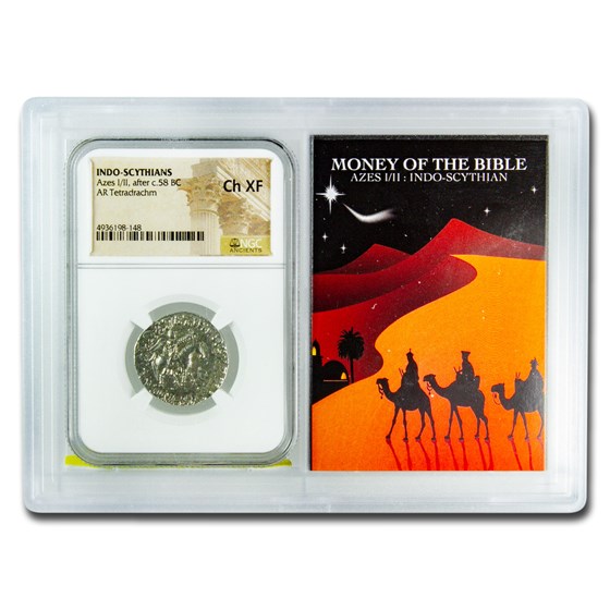 Indo Scythian AR Tetradrachm Azes (58 BC-5 AD) CH XF NGC (Vault) Indo Scythian AR Tetradrachm Azes (58 BC-5 AD) CH XF NGC (Vault)