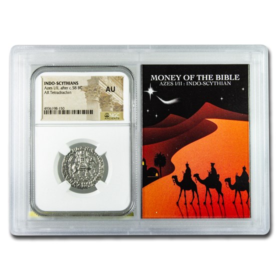 Indo Scythian Silver Tetradrachm Azes (58 BC-5 AD) AU NGC (Vault) Indo Scythian Silver Tetradrachm Azes (58 BC-5 AD) AU NGC (Vault)