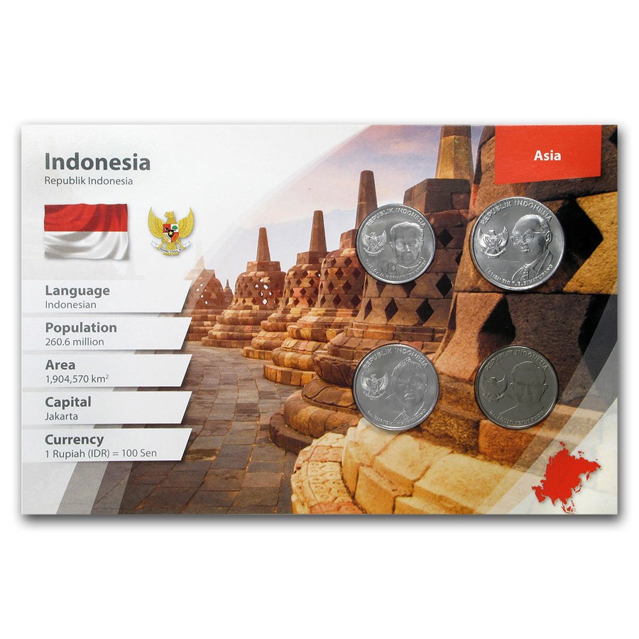Indonesia 100 - 1,000 Rupiah 4-Coin Set BU (Landscape Packaging)