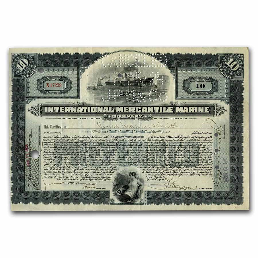Int. Mercantile Marine Co. "Titanic" Older Stock Cert (Blue)