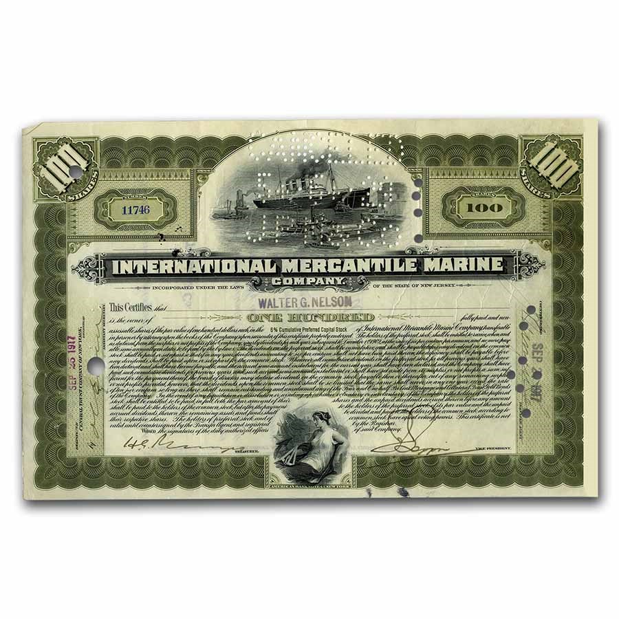 Int. Mercantile Marine Co. "Titanic" Older Stock Cert (Green)