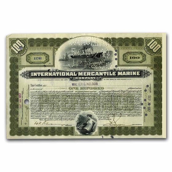 Int. Mercantile Marine Co. "Titanic" Older Stock Cert (Green) Int. Mercantile Marine Co. "Titanic" Older Stock Cert (Green)