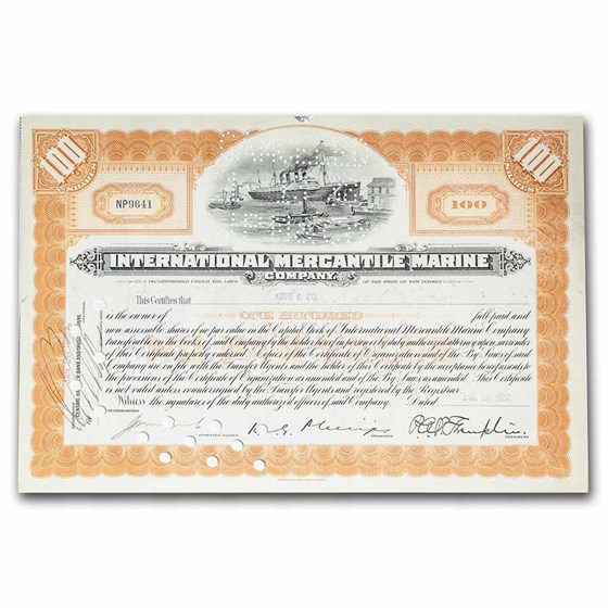 International Mercantile Marine Company "Titanic" Stock Cert International Mercantile Marine Company "Titanic" Stock Cert
