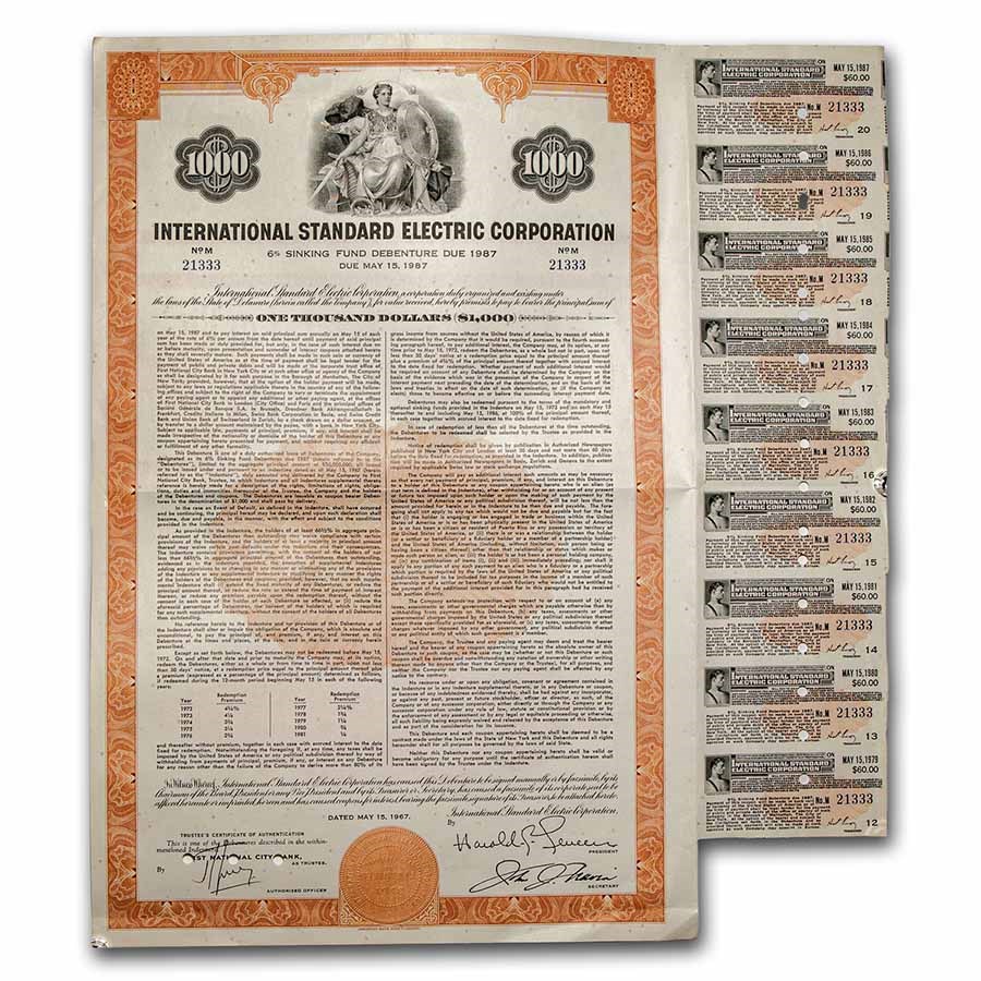 International Standard Electric Corp. Bond Certificate (Orange)