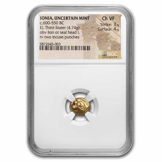 Ionia Uncertain Mint Electrum Third Stater (600-550 BC) Ch VF NGC Ionia Uncertain Mint Electrum Third Stater (600-550 BC) Ch VF NGC