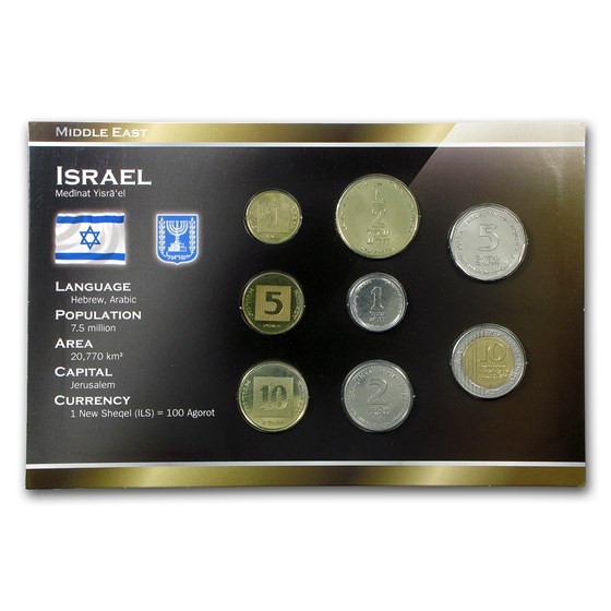 Israel 1 Agora - 10 New Shequalim 8-Coin Set BU Israel 1 Agora - 10 New Shequalim 8-Coin Set BU