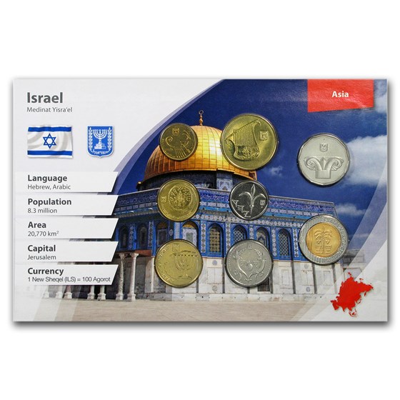 Israel 1 Agorot - 10 NIS 8-Coin Set BU (Landscape Packaging) Israel 1 Agorot - 10 NIS 8-Coin Set BU (Landscape Packaging)
