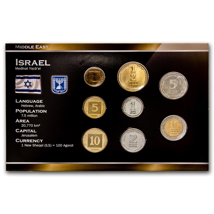 Israel 1 Sheqal - 10 New Sheqalim 8-Coin Set BU