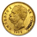 Italy Gold 20 Lire Umberto I (1879-1897) Avg Circ (Random Year)