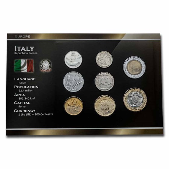 Italy Pre-Euro 8-Coin Set BU Italy Pre-Euro 8-Coin Set BU
