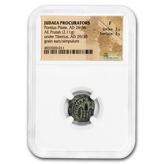 Judæa AE Prutah Pontius Pilate 29-30 AD Fine NGC (RPC I 4967) Judæa AE Prutah Pontius Pilate 29-30 AD Fine NGC (RPC I 4967)