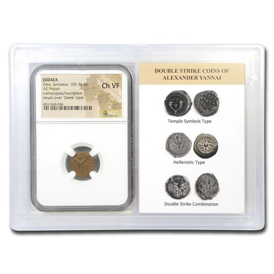 Judaea Alex. Jannaeus Widow's Mite Overstruck Ch VF NGC (Vault) Judaea Alex. Jannaeus Widow's Mite Overstruck Ch VF NGC (Vault)