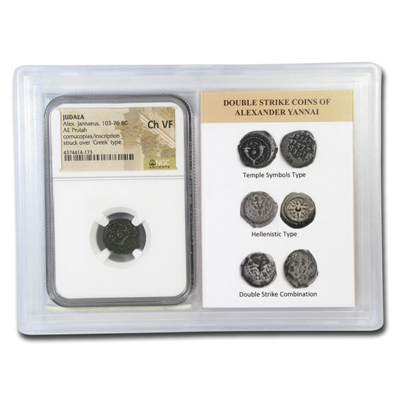 Judaea Alex. Jannaeus Widow's Mite Overstruck Ch VF NGC (Vault) Judaea Alex. Jannaeus Widow's Mite Overstruck Ch VF NGC (Vault)