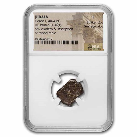 Judaea Herod I AE Prutah (40-4 BC) Fine NGC (Hendin-494) Judaea Herod I AE Prutah (40-4 BC) Fine NGC (Hendin-494)