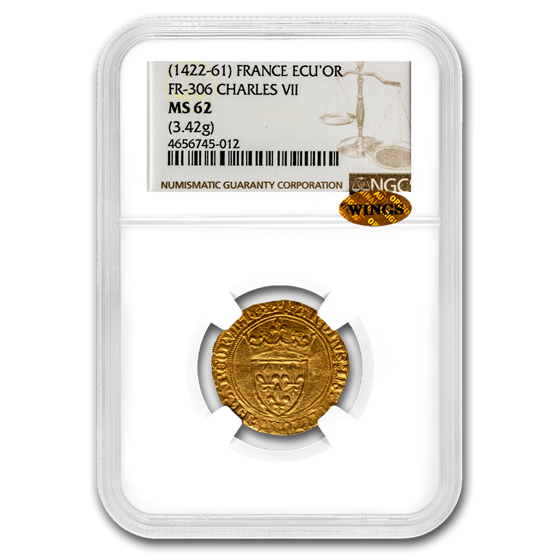 Kingdom France Gold AV Ecu d'or Charles VII 1422-61 AD MS-62 NGC Kingdom France Gold AV Ecu d'or Charles VII 1422-61 AD MS-62 NGC