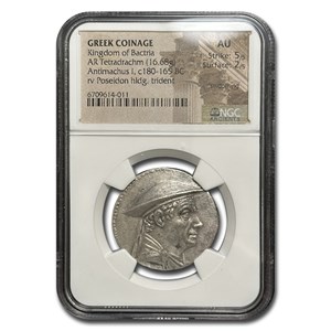 165 Bc Kingdom of Bactria AR Tetradrachm Antimachus (180-165 BC) AU NGC