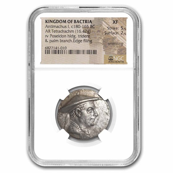 Kingdom of Bactria AR Tetradrachm Antimachus (180-165 BC) XF NGC Kingdom of Bactria AR Tetradrachm Antimachus (180-165 BC) XF NGC