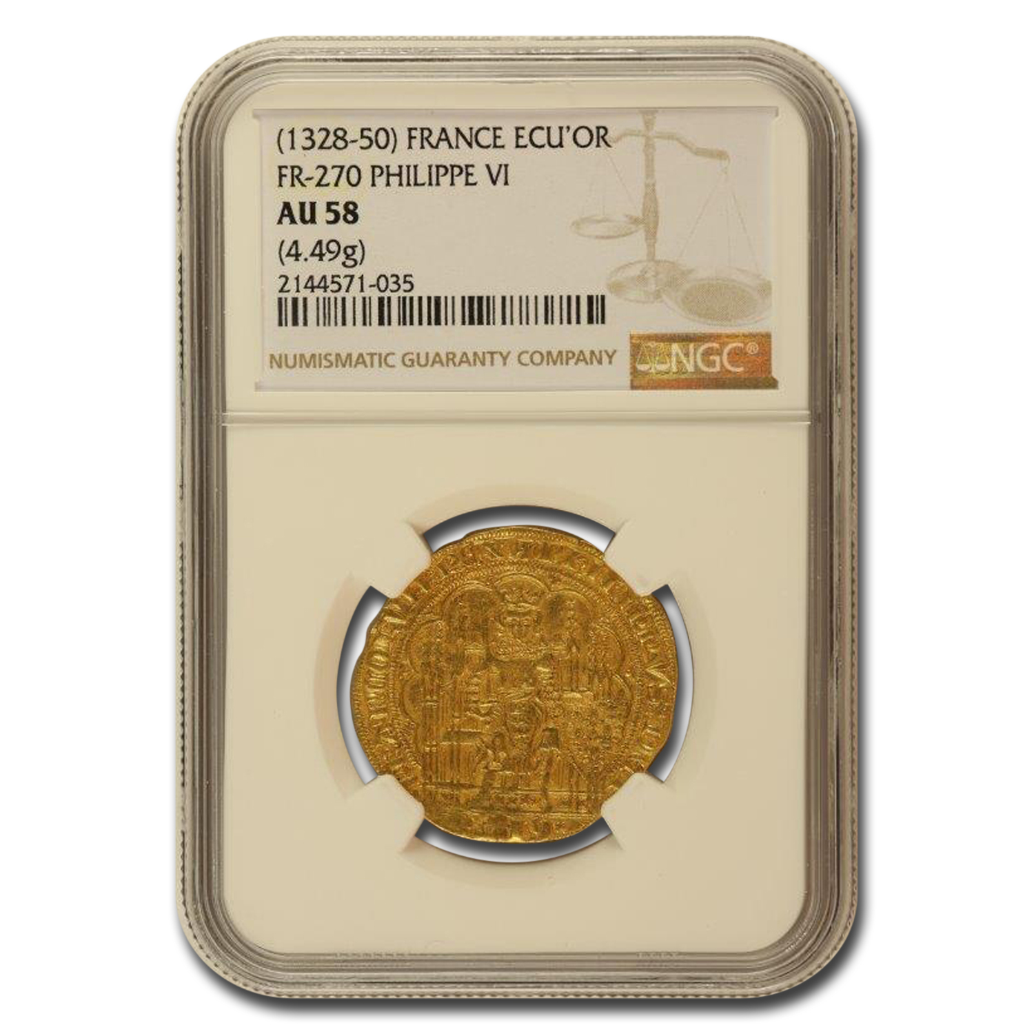 Buy Kingdom of France Gold AV Ecu d'or (1328-1350 AD) AU-58 NGC