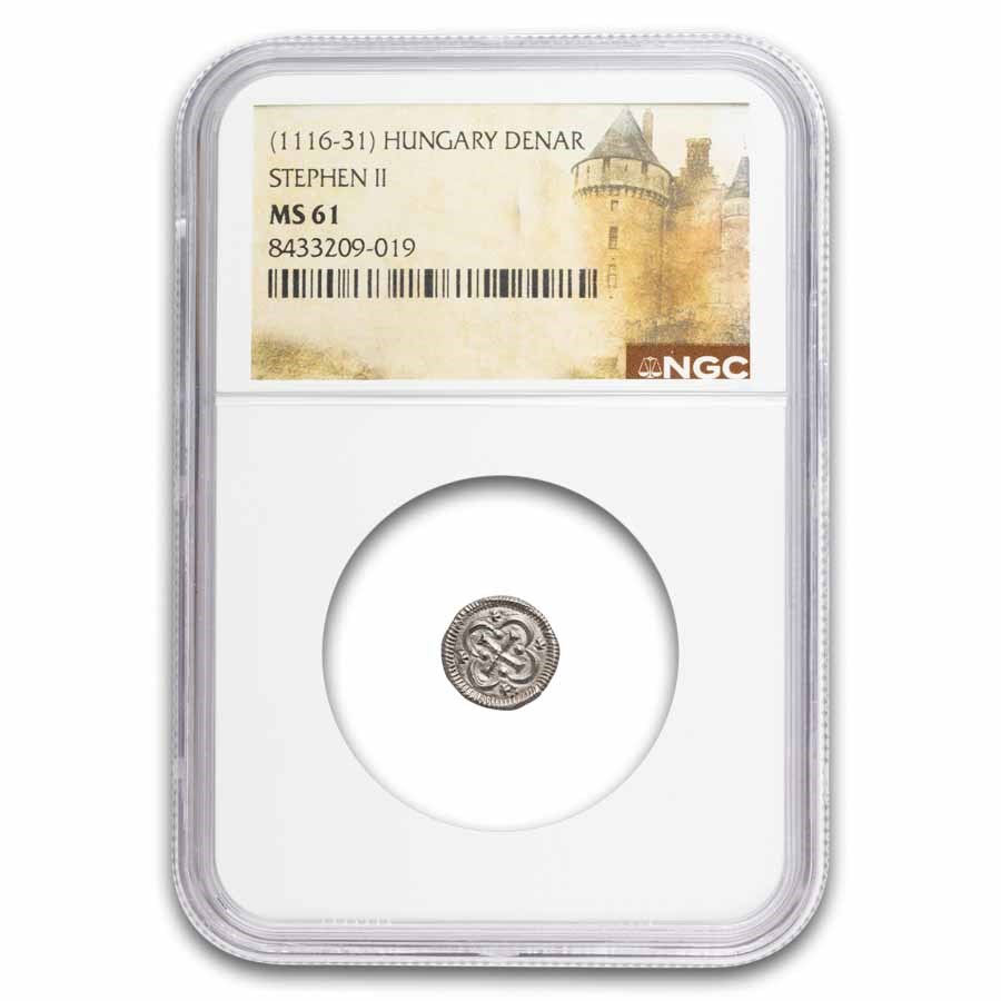 Kingdom of Hungary Silver Denar Stephen II (1116-31 AD) MS-61 NGC