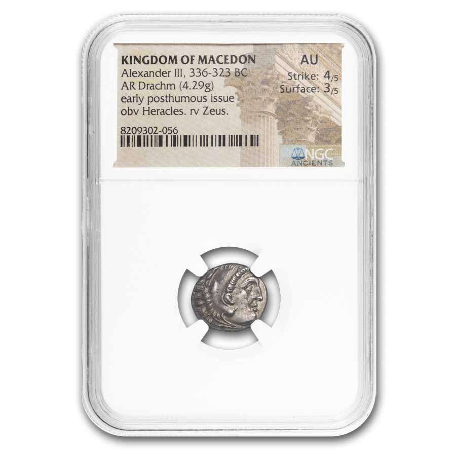Kingdom of Macedon AR Drachm Alexander III (336-323 BC) AU NGC
