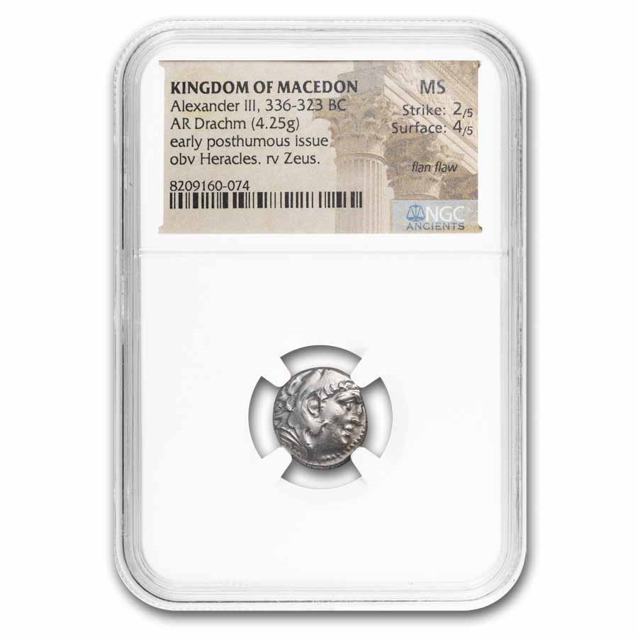 Kingdom of Macedon AR Drachm Alexander III (336-323 BC) MS NGC