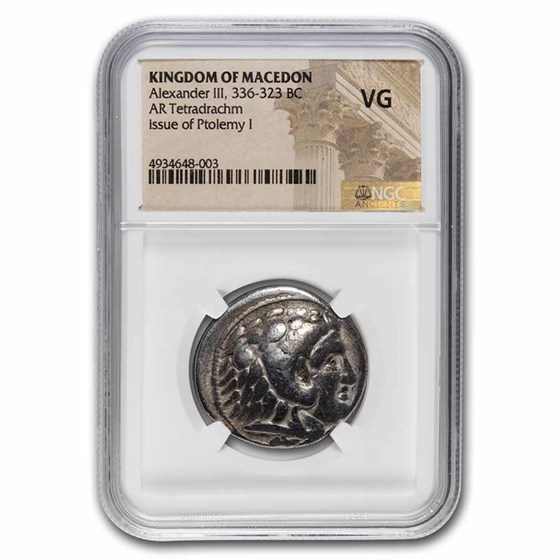Kingdom of Macedon AR Tetradrachm Ptolemy I (336-323 BC) VG NGC Kingdom of Macedon AR Tetradrachm Ptolemy I (336-323 BC) VG NGC
