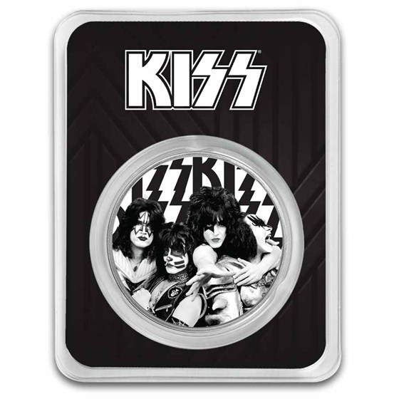 KISS 1 oz Silver Colorized Black & White Band Logo in TEP