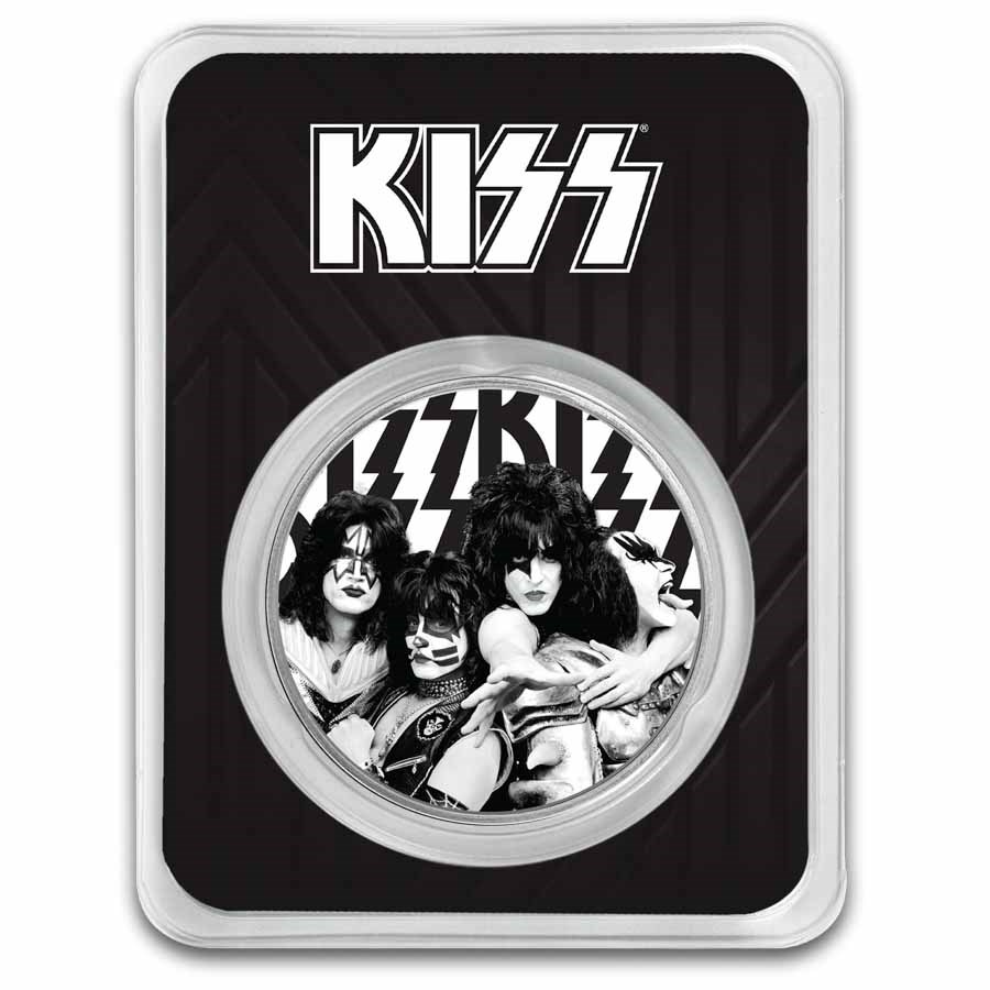 KISS 1 oz Silver Colorized Black & White Band Logo in TEP