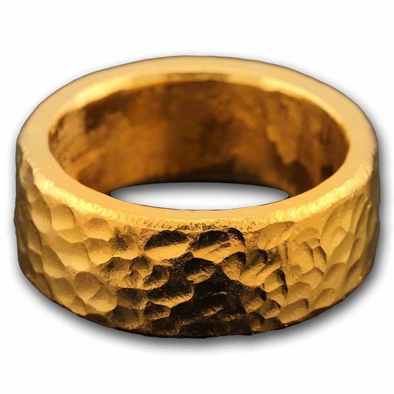 Kuvera 24K 10 mm 1 oz Hammered Flat Band (Size 10)