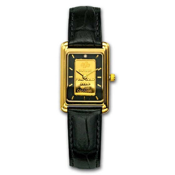 Ladies 1 gram Gold Pamp Suisse Grained Leather Band Watch Ladies 1 gram Gold Pamp Suisse Grained Leather Band Watch