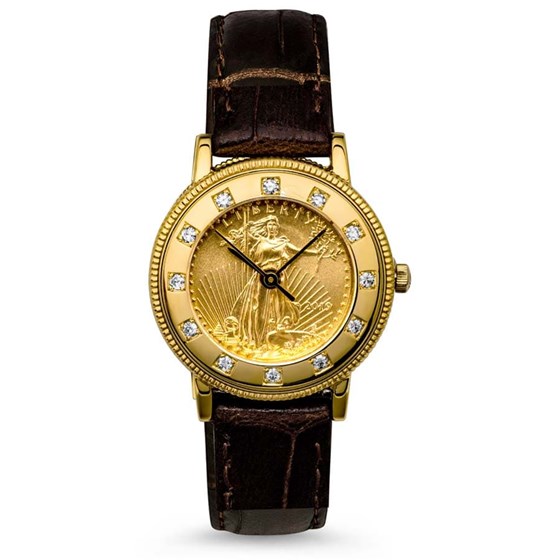 Ladies 2019 1/10 oz Gold American Eagle Leather Band Watch Ladies 2019 1/10 oz Gold American Eagle Leather Band Watch