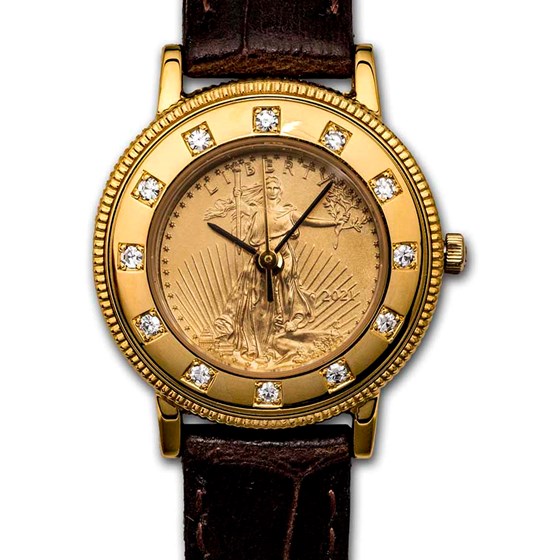 Ladies 2021 1/10 oz Gold American Eagle Leather Band Watch Ladies 2021 1/10 oz Gold American Eagle Leather Band Watch