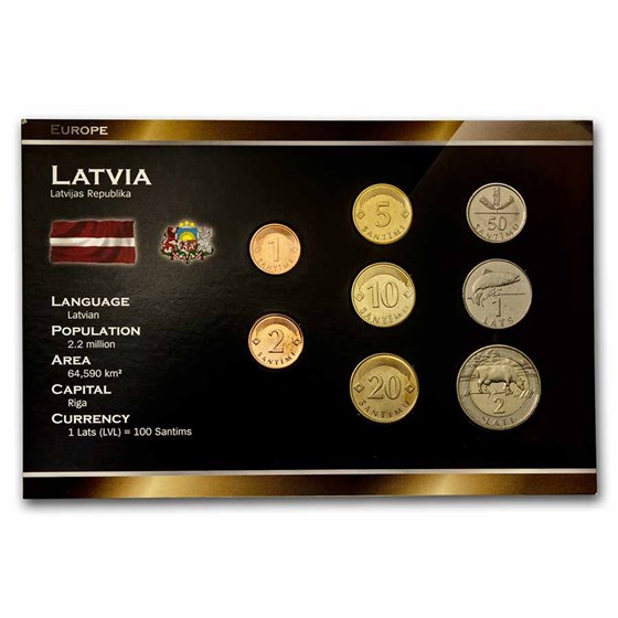 Latvia Pre-Euro 8-Coin Set BU Latvia Pre-Euro 8-Coin Set BU
