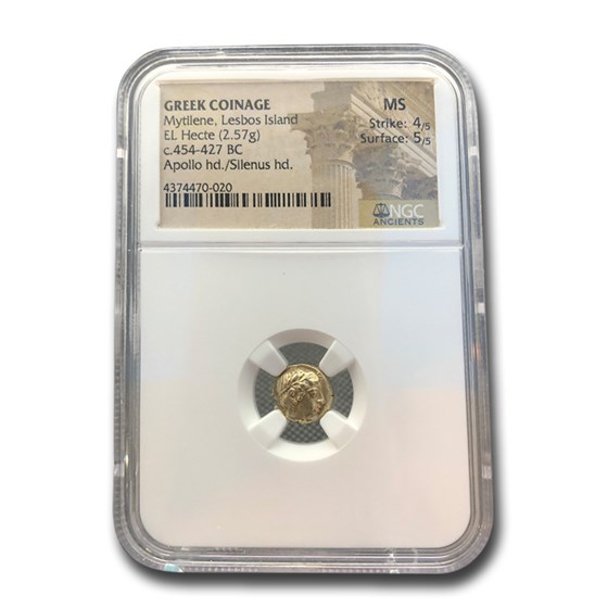 Lesbos, Mytilene EL Hecte Apollo/Silenus Head (454-427 BC) MS NGC Lesbos, Mytilene EL Hecte Apollo/Silenus Head (454-427 BC) MS NGC