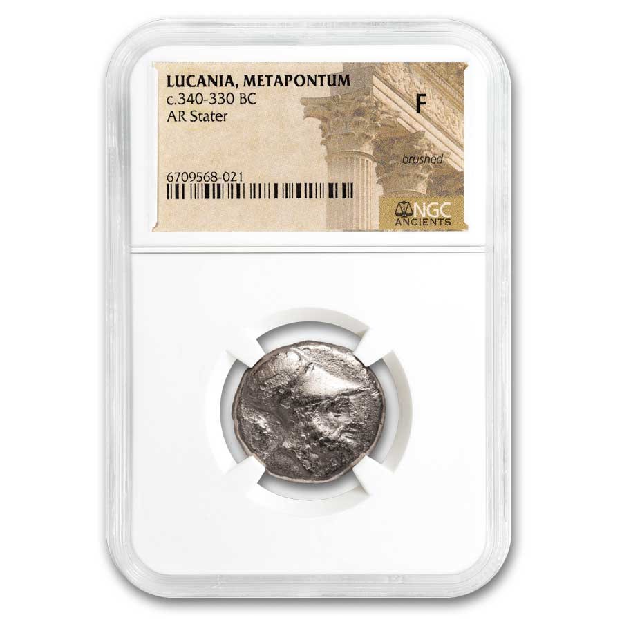 Lucania, Metapontum AR Stater (340-330 BC) Fine NGC (Leukippos)