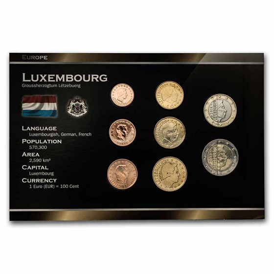 Luxembourg 1 Cent-2 Euro 8-Coin Euro Set BU Luxembourg 1 Cent-2 Euro 8-Coin Euro Set BU