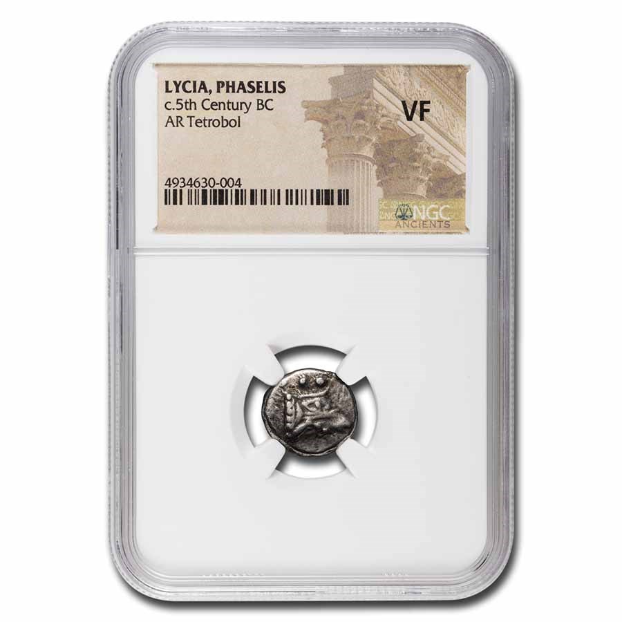 Lycia, Phaselis AR Silver Tetrobol Galley (5th Cent BC) VF NGC