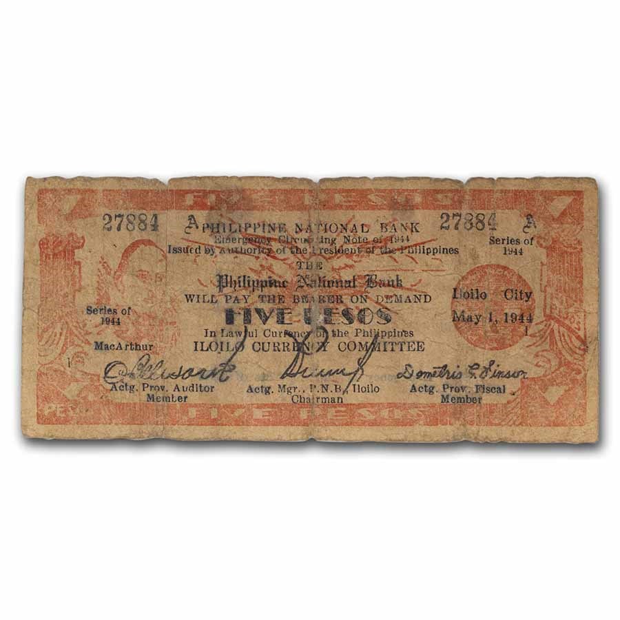 MacArthur Philippines Guerilla Currency 5 Pesos Banknote