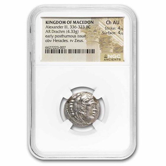 Macedon Alexander III Silver Drachm (336-323 BC) Ch AU NGC (4/4)