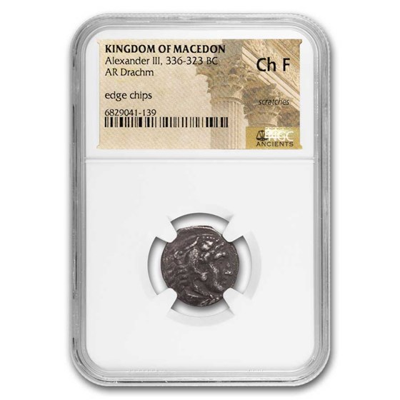 Macedon AR Drachm Alexander III 336-323 BC Ch Fine NGC (Lifetime) Macedon AR Drachm Alexander III 336-323 BC Ch Fine NGC (Lifetime)