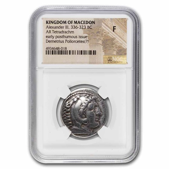 Macedon AR Tetradrachm Demetrius Pollorcetes 336-323 BC Fine NGC Macedon AR Tetradrachm Demetrius Pollorcetes 336-323 BC Fine NGC