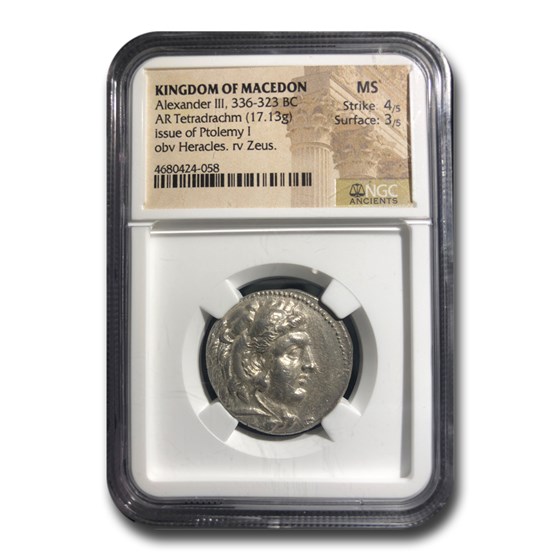 Macedon Kingdom Ptolemy I AR Tetradrachm 336-323 BC MS NGC Macedon Kingdom Ptolemy I AR Tetradrachm 336-323 BC MS NGC