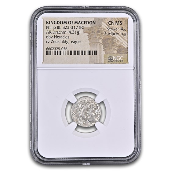 Macedonia AR Drachm Philip III (323-317 BC) Ch MS NGC (4/5)