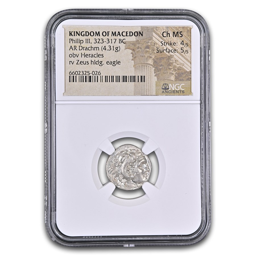 Macedonia AR Drachm Philip III (323-317 BC) Ch MS NGC (4/5)