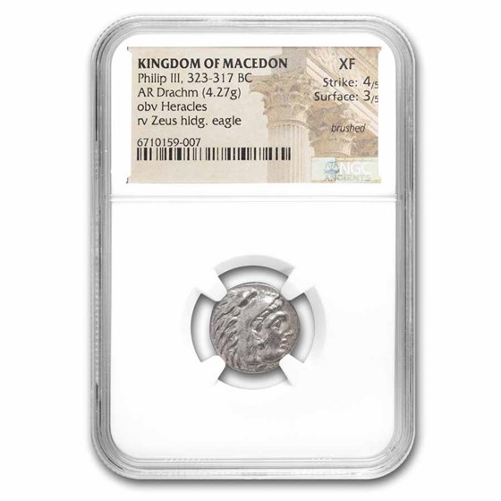 Macedonia AR Silver Drachm Philip III (323-317 BC) XF NGC (4/3)
