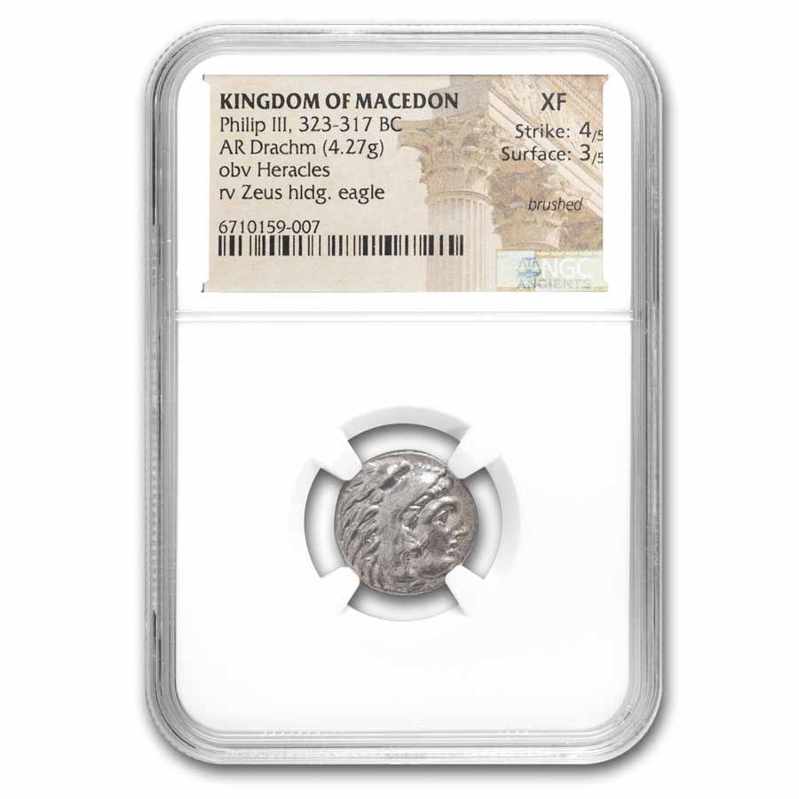 Macedonia AR Silver Drachm Philip III (323-317 BC) XF NGC (4/3)