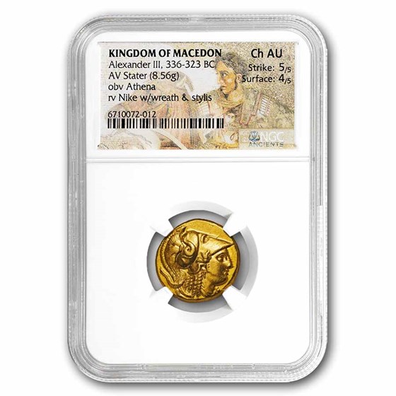 Macedonia Gold Stater Alexander III (336-323 BC) Ch AU NGC (5/4)